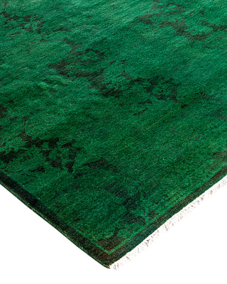 Contemporary Overyed Wool Hand Knotted Green Runner 2' 8" x 9' 8"