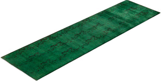 Contemporary Overyed Wool Hand Knotted Green Runner 2' 8" x 9' 8"