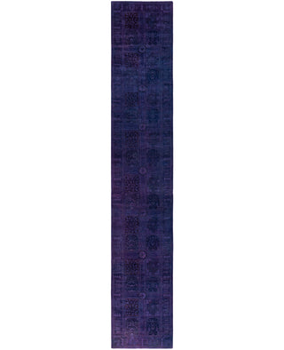 Contemporary Overdyed Wool Hand Knotted Purple Runner 2' 7" x 14' 8"