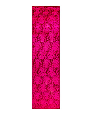 Contemporary Overyed Wool Hand Knotted Pink Runner 2' 8" x 9' 9"