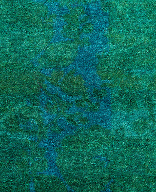Contemporary Overdyed Wool Hand Knotted Green Runner 2' 9" x 4' 2"
