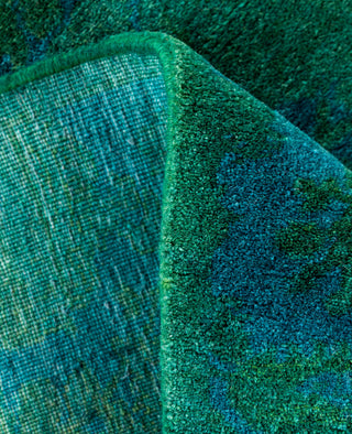 Contemporary Overdyed Wool Hand Knotted Green Runner 2' 9" x 4' 2"