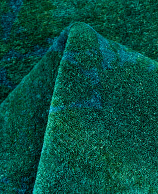 Contemporary Overdyed Wool Hand Knotted Green Runner 2' 9" x 4' 2"