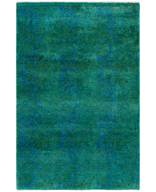 Contemporary Overdyed Wool Hand Knotted Green Runner 2' 9" x 4' 2"