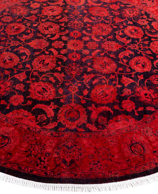 Contemporary Overdyed Wool Hand Knotted Purple Round Area Rug 6' 1" x 6' 1"