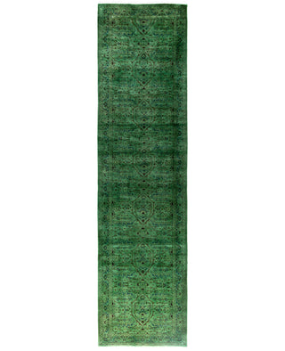 Overdyed Hand-Knotted Wool Modern-Contemporary Green Runner 2' 7" x 10' 3"