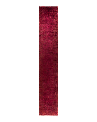 Contemporary Overyed Wool Hand Knotted Red Runner 3' 0" x 17' 4"