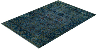 Modern Overdyed Hand Knotted Wool Navy Area Rug 5' 2" x 7' 7"