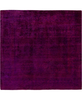 Contemporary Overdyed Wool Hand Knotted Purple Round Area Rug 5' 0" x 5' 1"