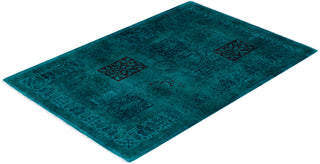 Contemporary Overyed Wool Hand Knotted Blue Area Rug 3' 1" x 4' 7"