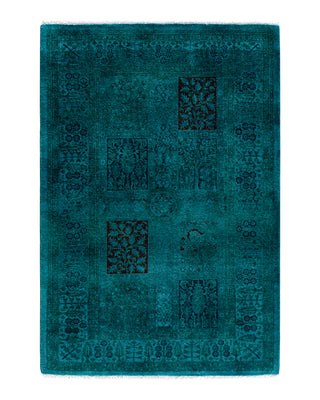 Contemporary Overyed Wool Hand Knotted Blue Area Rug 3' 1" x 4' 7"