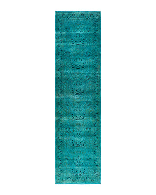 Contemporary Overyed Wool Hand Knotted Blue Runner 2' 8" x 10' 2"