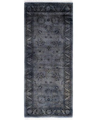 Contemporary Overdyed Wool Hand Knotted Gray Runner 2' 6" x 6' 0"