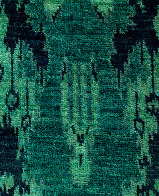 Contemporary Overdyed Wool Hand Knotted Green Runner 2' 5" x 10' 4"