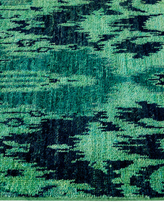 Contemporary Overdyed Wool Hand Knotted Green Runner 2' 5" x 10' 4"