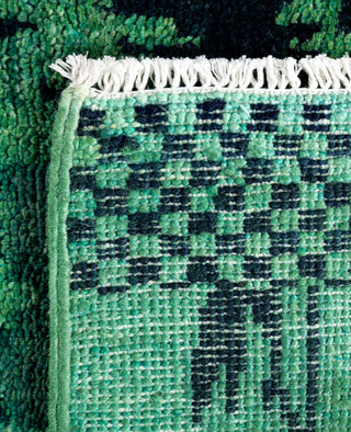 Contemporary Overdyed Wool Hand Knotted Green Runner 2' 5" x 10' 4"