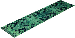 Contemporary Overdyed Wool Hand Knotted Green Runner 2' 5" x 10' 4"