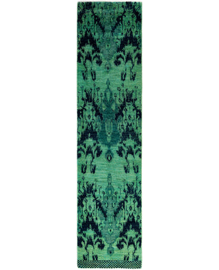 Contemporary Overdyed Wool Hand Knotted Green Runner 2' 5" x 10' 4"