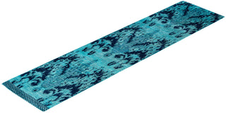 Modern, One-of-a-Kind Hand-Knotted Runner Rug  - Blue, 2' 6" x 10' 5"