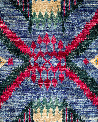 Modern - Contemporary Hand-Knotted Blue Runner 4' 0" x 10' 3"