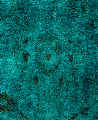Contemporary Overdyed Wool Hand Knotted Green Runner 2' 7" x 16' 5"