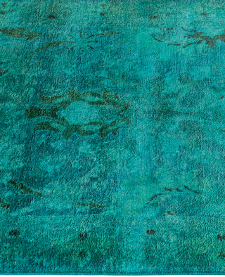 Contemporary Overdyed Wool Hand Knotted Green Runner 2' 7" x 16' 5"