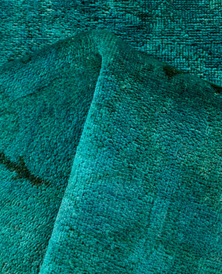 Contemporary Overdyed Wool Hand Knotted Green Runner 2' 7" x 16' 5"