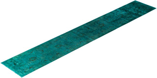 Contemporary Overdyed Wool Hand Knotted Green Runner 2' 7" x 16' 5"