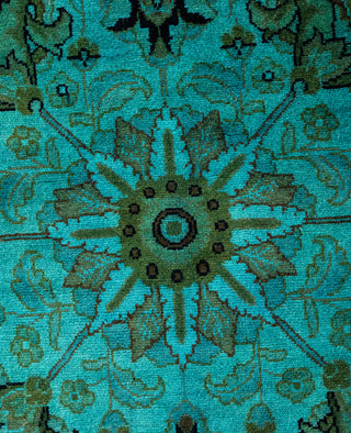 Contemporary Overdyed Wool Hand Knotted Green Round Area Rug 9' 1" x 9' 1"