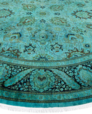 Contemporary Overdyed Wool Hand Knotted Green Round Area Rug 9' 1" x 9' 1"