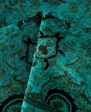Contemporary Overdyed Wool Hand Knotted Green Round Area Rug 9' 1" x 9' 1"