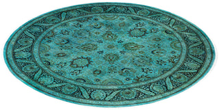 Contemporary Overdyed Wool Hand Knotted Green Round Area Rug 9' 1" x 9' 1"