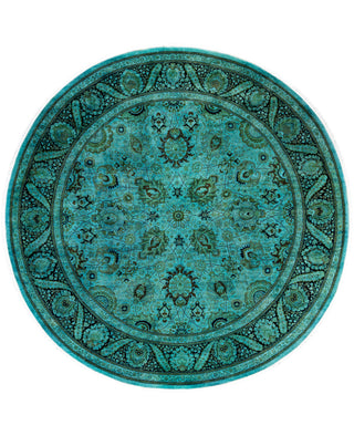 Contemporary Overdyed Wool Hand Knotted Green Round Area Rug 9' 1" x 9' 1"