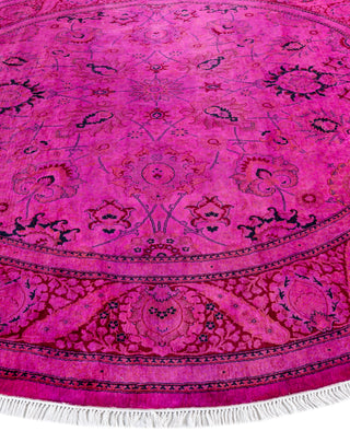 Contemporary Overdyed Wool Hand Knotted Pink Round Area Rug 8' 1" x 8' 1"