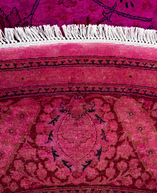 Contemporary Overdyed Wool Hand Knotted Pink Round Area Rug 8' 1" x 8' 1"