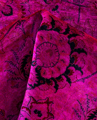 Contemporary Overdyed Wool Hand Knotted Pink Round Area Rug 8' 1" x 8' 1"