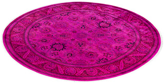 Contemporary Overdyed Wool Hand Knotted Pink Round Area Rug 8' 1" x 8' 1"