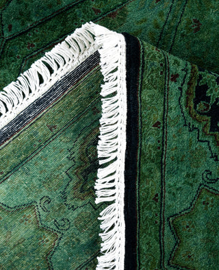 Overdyed Hand-Knotted Wool Modern-Contemporary Green Area Rug 5' 1" x 5' 1"