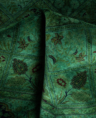 Overdyed Hand-Knotted Wool Modern-Contemporary Green Area Rug 5' 1" x 5' 1"