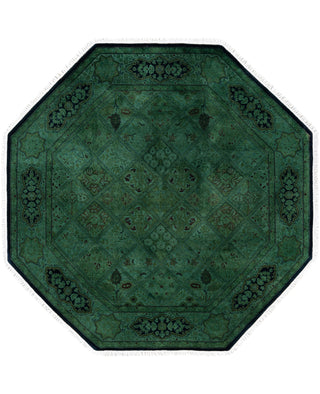 Overdyed Hand-Knotted Wool Modern-Contemporary Green Area Rug 5' 1" x 5' 1"