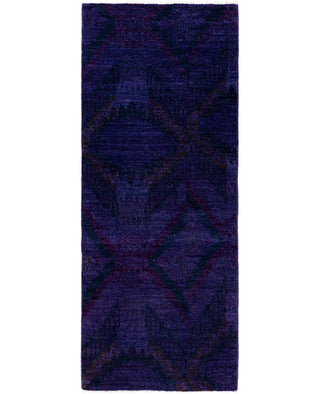 Contemporary Overdyed Wool Hand Knotted Purple Runner 2' 6" x 6' 4"