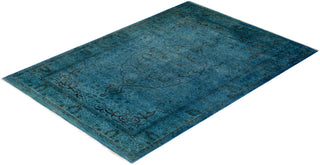 Modern Overdyed Hand Knotted Wool Blue Area Rug 4' 2" x 6' 1"