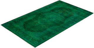 Contemporary Overyed Wool Hand Knotted Green Area Rug 3' 1" x 5' 3"