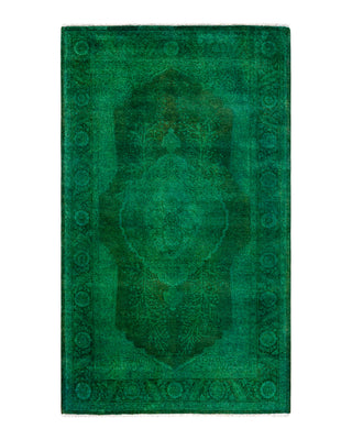 Contemporary Overyed Wool Hand Knotted Green Area Rug 3' 1" x 5' 3"