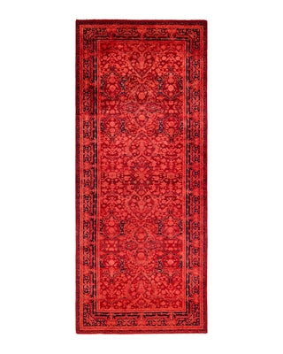 Contemporary Overyed Wool Hand Knotted Red Runner 3' 1" x 7' 7"