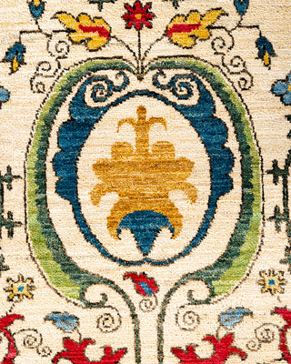 Contemporary Hand-Knotted Suzani Floral Ivory Area Rug 6' 1" x 8' 10"