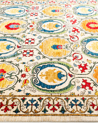 Contemporary Hand-Knotted Suzani Floral Ivory Area Rug 6' 1" x 8' 10"