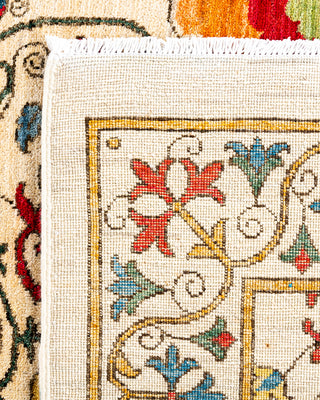 Contemporary Hand-Knotted Suzani Floral Ivory Area Rug 6' 1" x 8' 10"