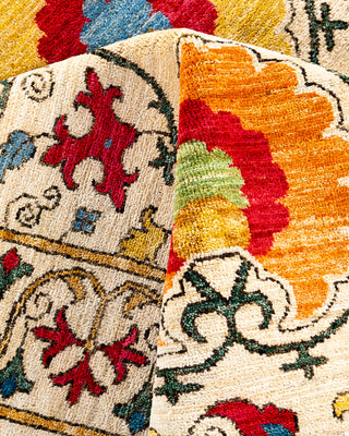 Contemporary Hand-Knotted Suzani Floral Ivory Area Rug 6' 1" x 8' 10"