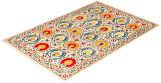 Contemporary Hand-Knotted Suzani Floral Ivory Area Rug 6' 1" x 8' 10"